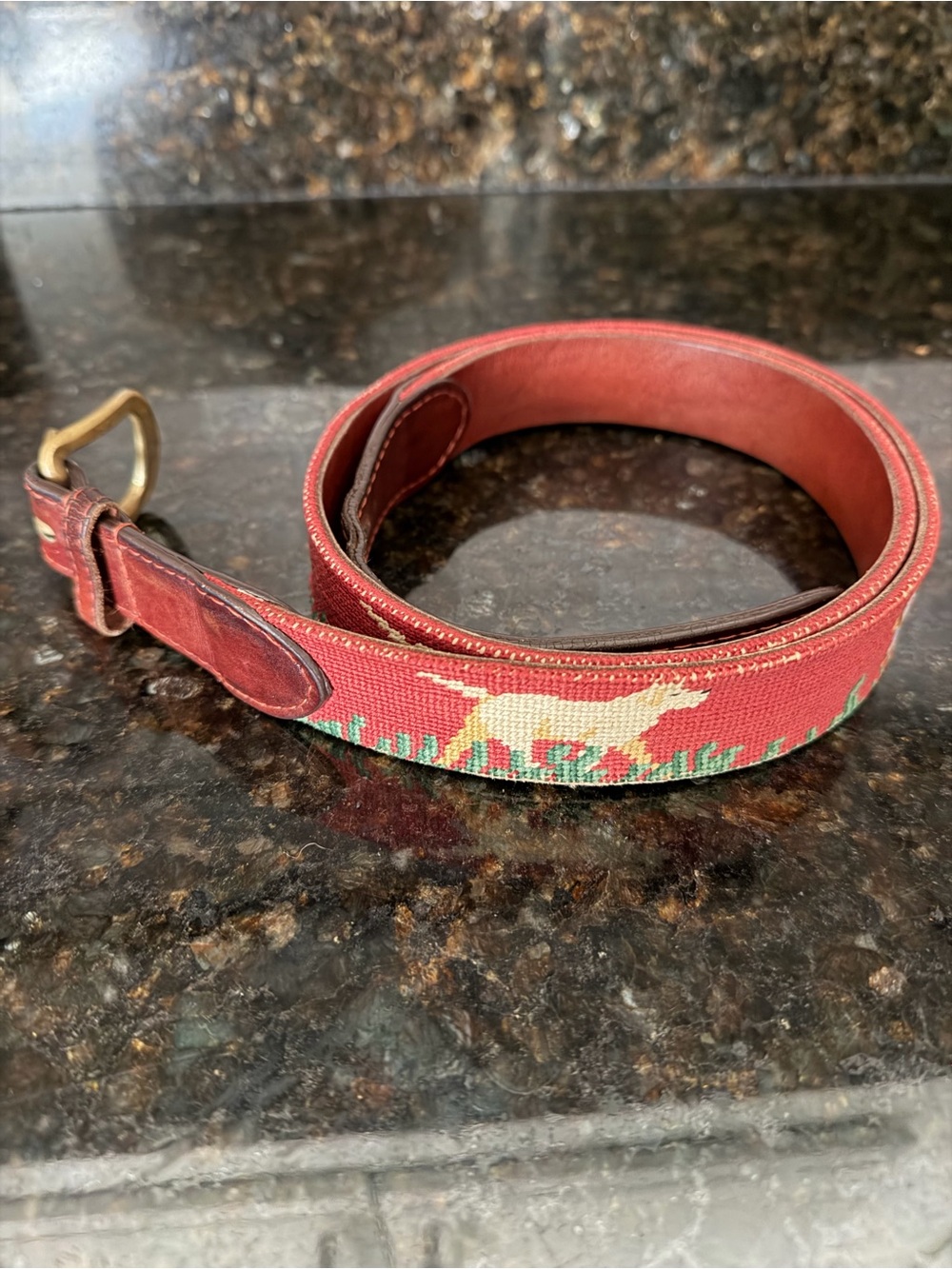 Smathers & Branson Ducks Labradors Hunting Needlepoint Leather Belt Mens 38
